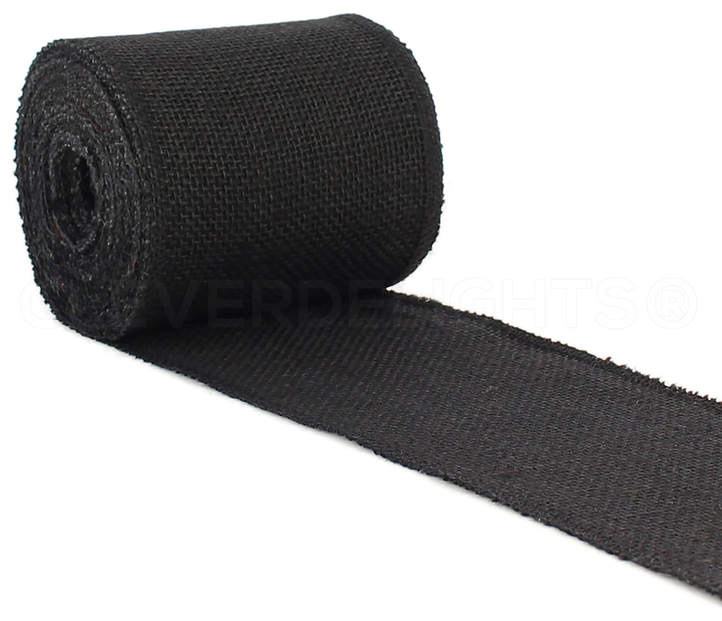 CleverDelights 4" Black Burlap Ribbon - Finished Edge - 10 Yards - Jute Burlap Fabric