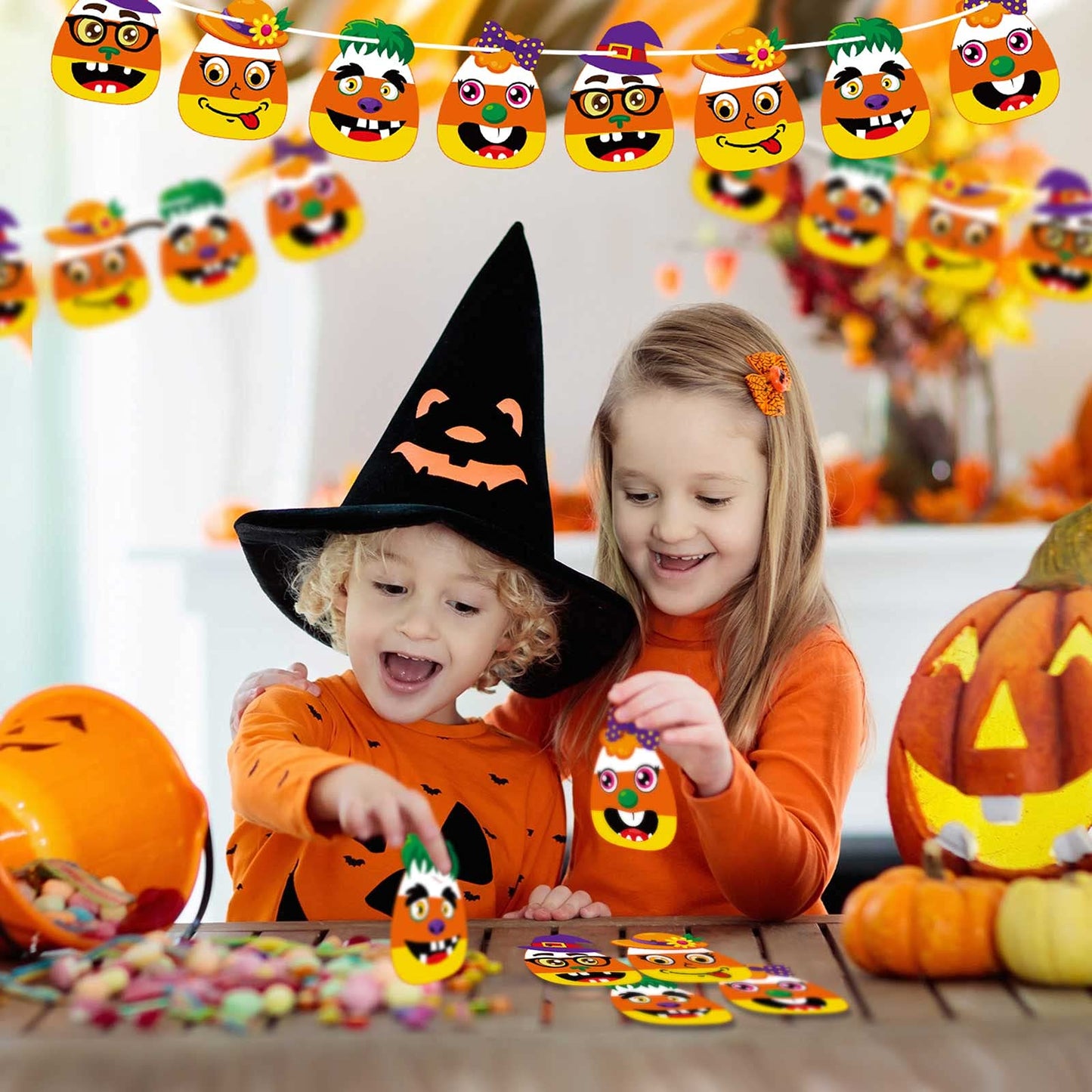 Sumind 36 Sets Halloween Craft Kits for Halloween Candy Corn Sticker DIY Arts Craft Trick or Treat Decorations Fun Home Activities for Party Supplies Arts