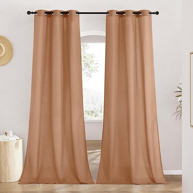 NICETOWN Linen Burnt Orange Window Curtains 84 inches Long, Grommet Thick Linen Blend Window Treatments Privacy Assured with Light Filtering for Bedroom/Living Room, W42 x L84