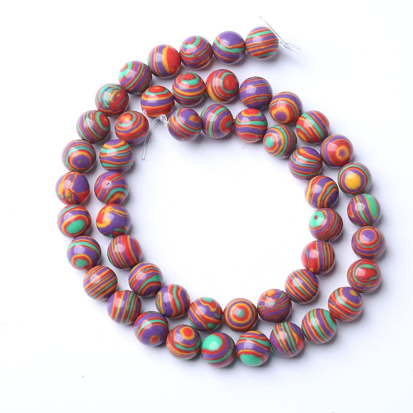 60pcs 6mm Natural Stone Beads Rainbow Malachite Round Loose Beads for Jewelry Making DIY Bracelet Crystal Energy Healing Power Stone (6mm, Colorful Malachite)