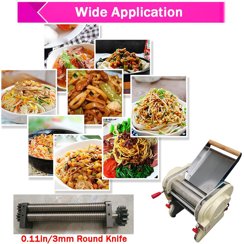 JARYANNIX Stainless Steel Electric Pasta Press Maker, 3mm Round Knife Noodle Making Machine Adjustable Width Automatic Noodle Maker for Home Commercial 110V 550W