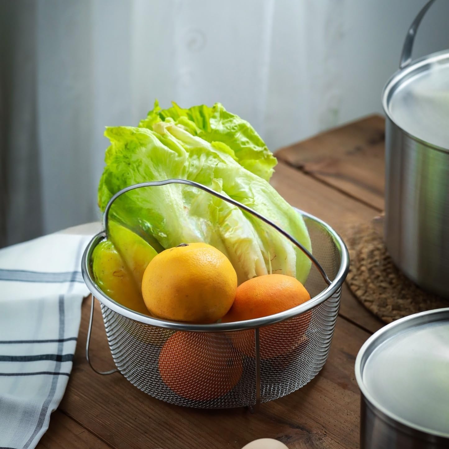 Stainless Steel Steamer Basket for Instant Pot Accessories 6&8quart, Heavy-Duty Pressure Cooker with Silicone Handle Vegetable Steamer Insert, Egg Basket, Pasta Strainer,Silver