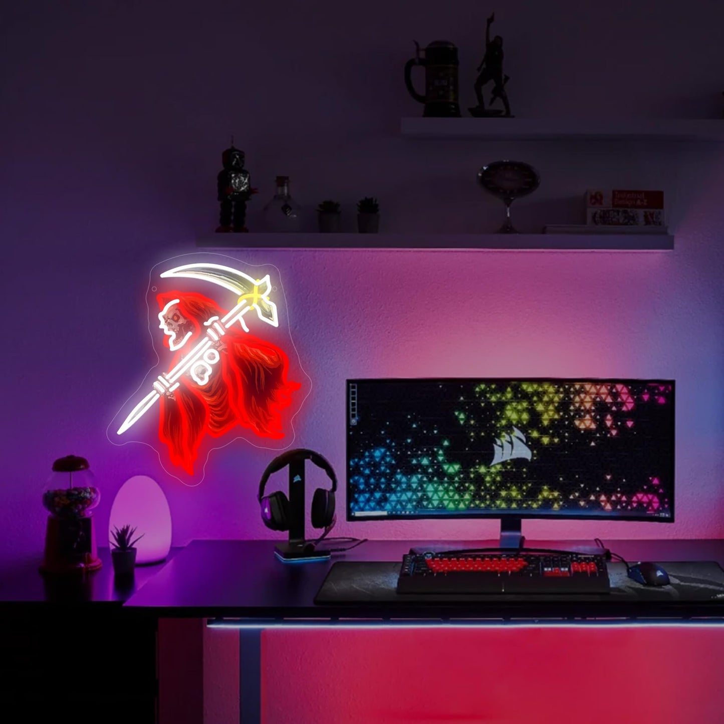 Skull of the Reaper LED Neon Sign USB Powered for Wall Decor, Horror Neon Night Light Sign Dimmable for Room Party Decor Halloween Birthday Gifts