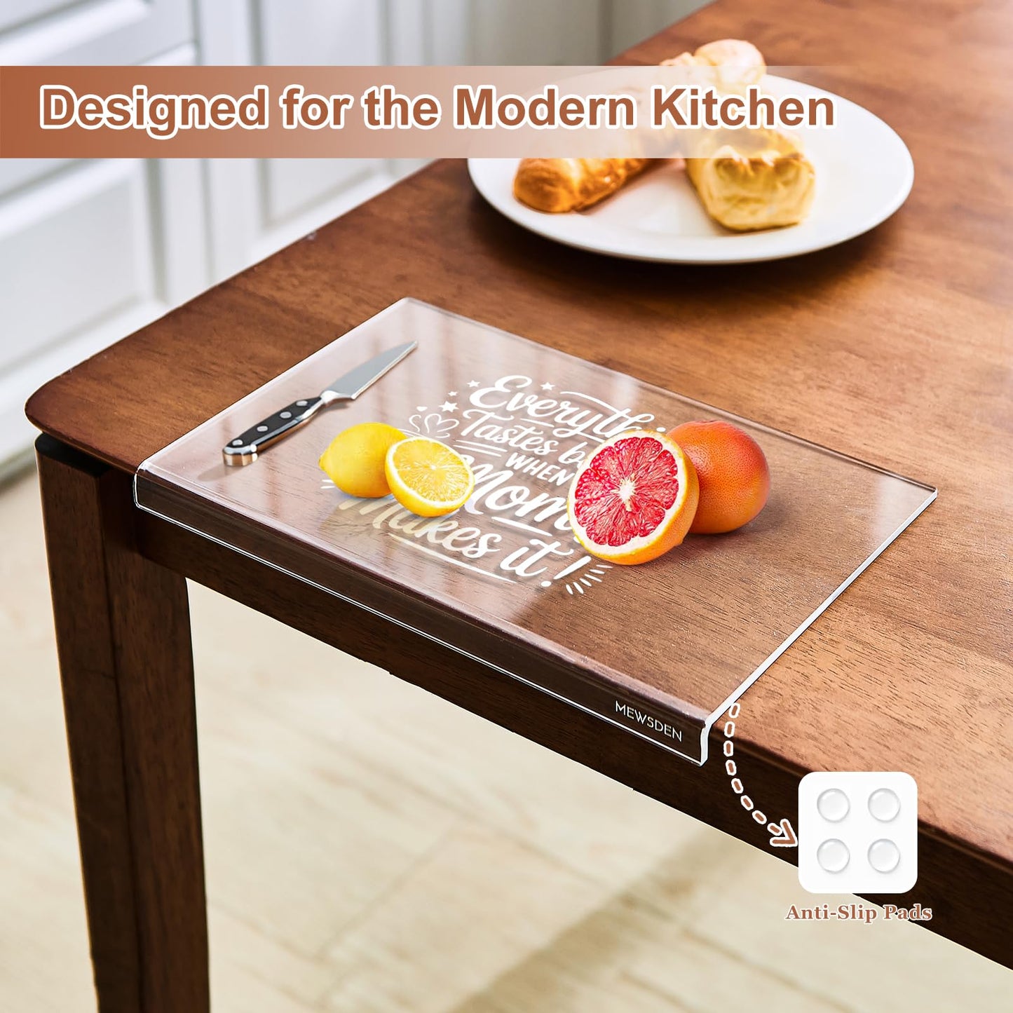 Mom Gifts Set from Daughter Son - Engraved Acrylic Cutting Board with 5-pack Floral Swedish Dishcloth Cooking Gift for Mom Mother Birthday Present Aesthetic Kitchen Decor