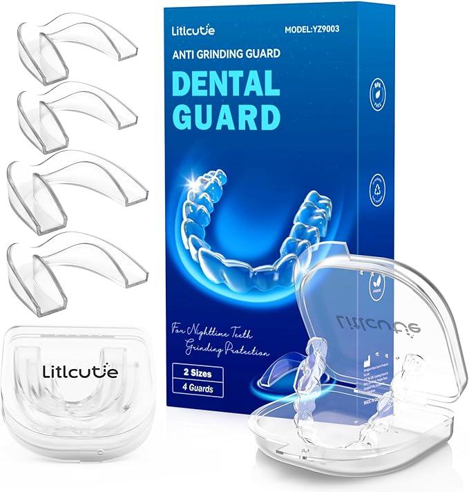 Mouth Guard for Grinding Teeth at Night,Teeth Grinding Mouth Guard for Sleep,Reusable Guards for Sleeping,4 Pack/2 Size,Transparent