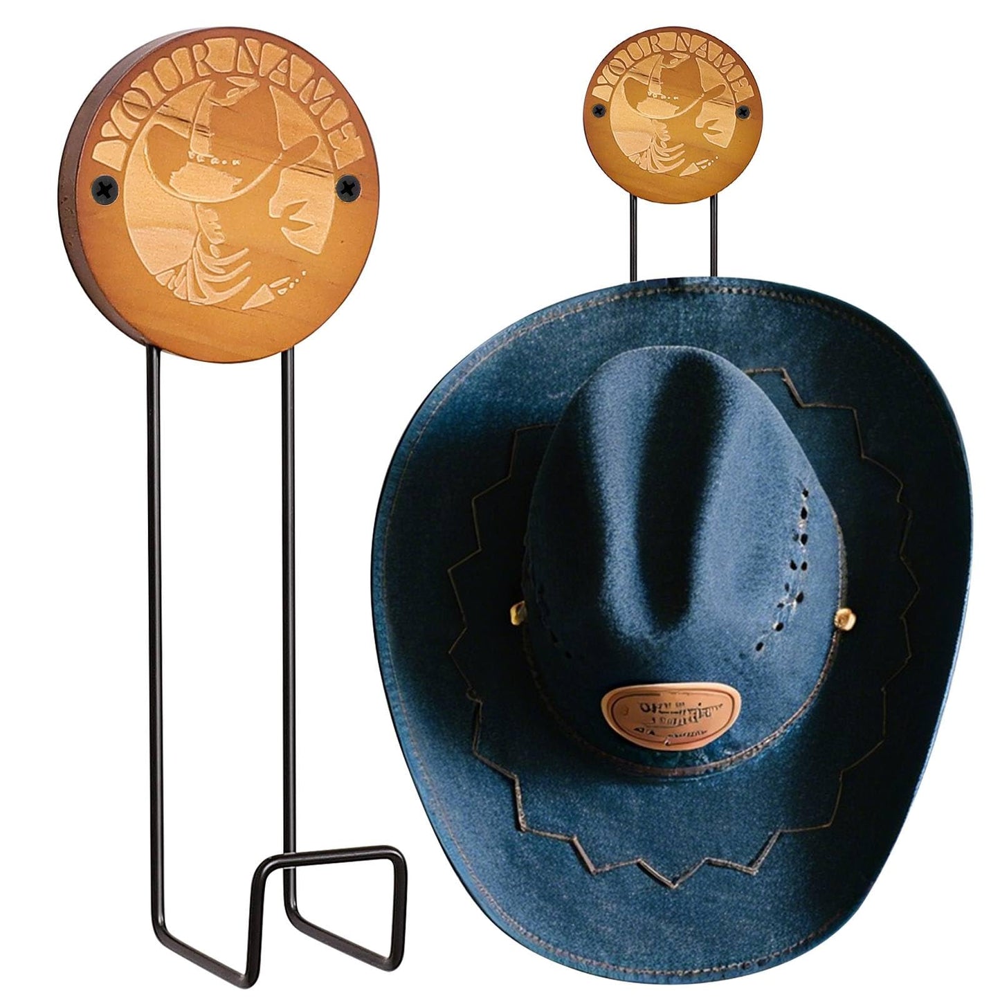 Qiannhee Cowboy Hat Rack Holder for Wall, 2 Pack Hat Rack for Wall, Wooden Western Rustic Metal Hat Holder for Cowboy Hats, Caps, and Sunhats, Ideal for Western Decor(Brown)