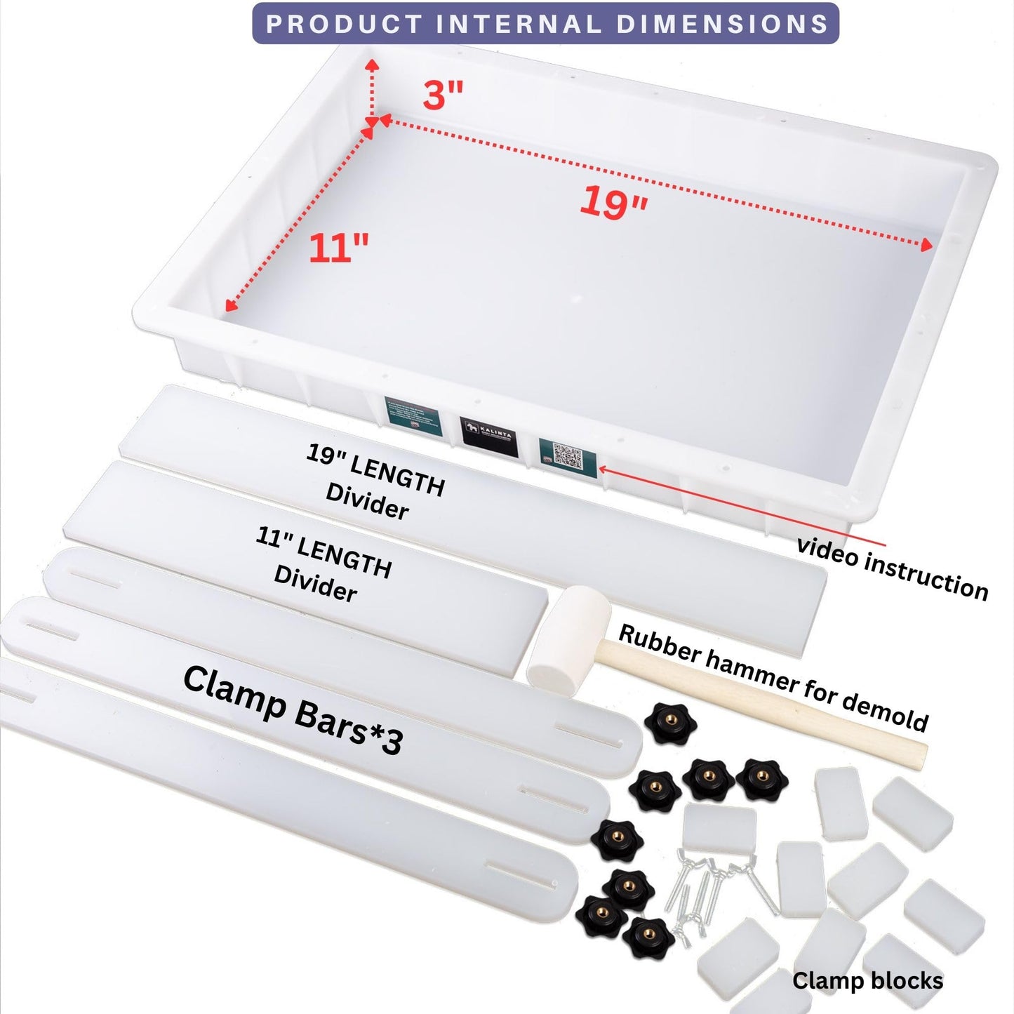 Kalinta Epoxy Mold with Divider Adjustable - 19x11x3 in No-Seal Large Resin Mold Integrated Clamping System - Perfect for Beginners & Experienced Artists Alike - Ideal for Creative Resin Art Projects
