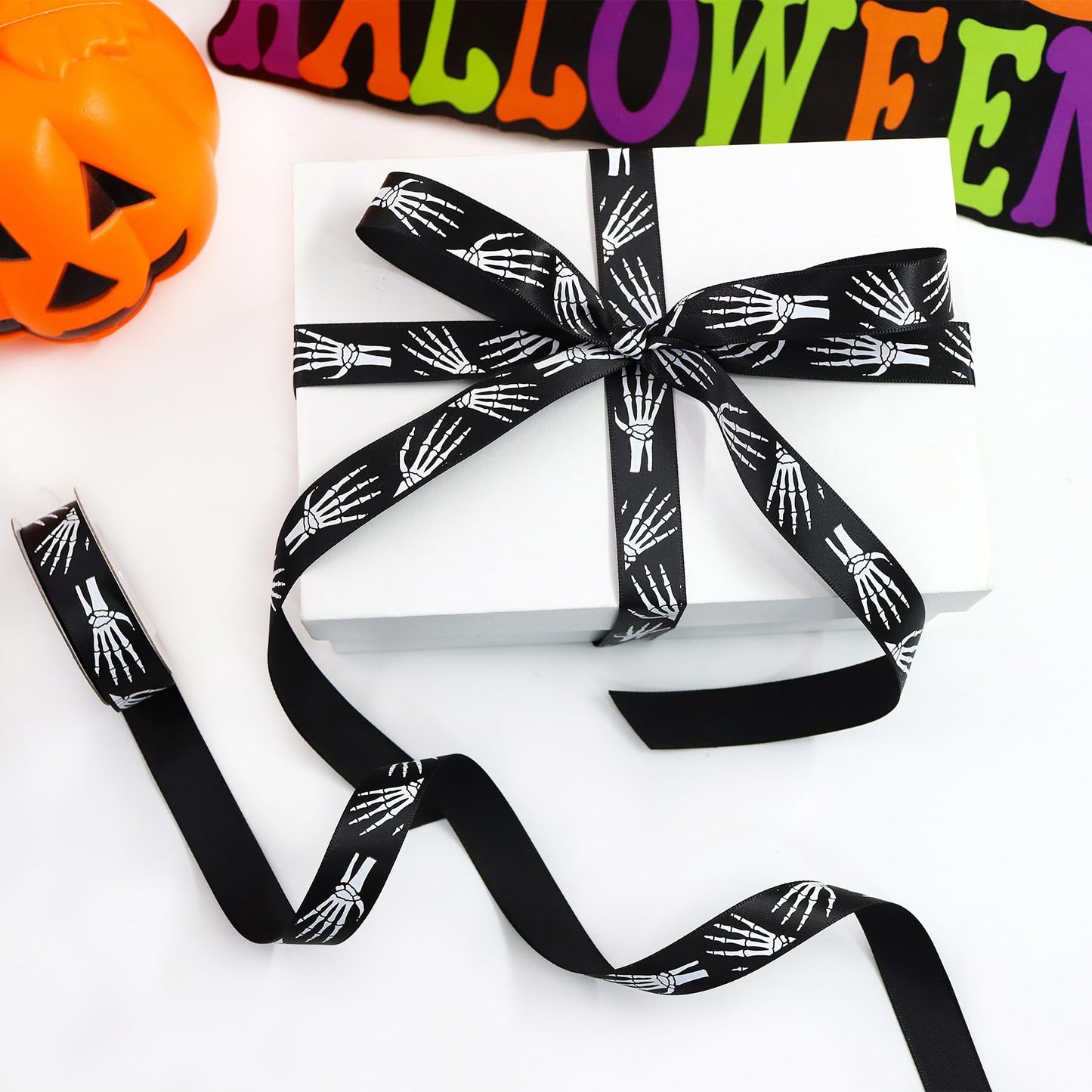 13 Rolls 65 Yards Halloween Ribbon Spider Skull Gnome Pumpkin Ribbons Halloween Printed Ribbon Gift Wrapping Home Wreath DIY Craft Party Decoration