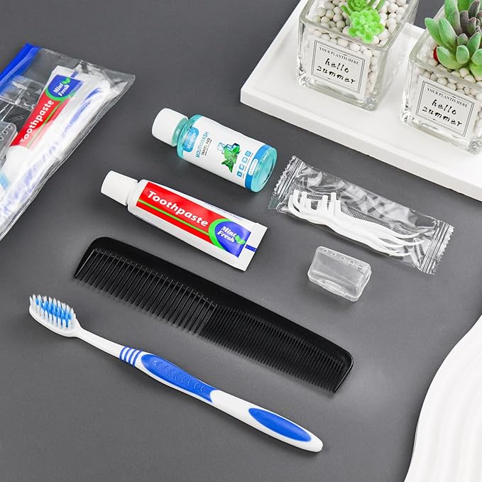 3 Set Travel Toothbrush Kit Bulk,Disposable Toothbrush with Toothpaste Set with Mouthwash,Toothpaste,Cover,Comb,Zip Bag,Floss Picks,Toothbrushes Set for Homeless,Travel