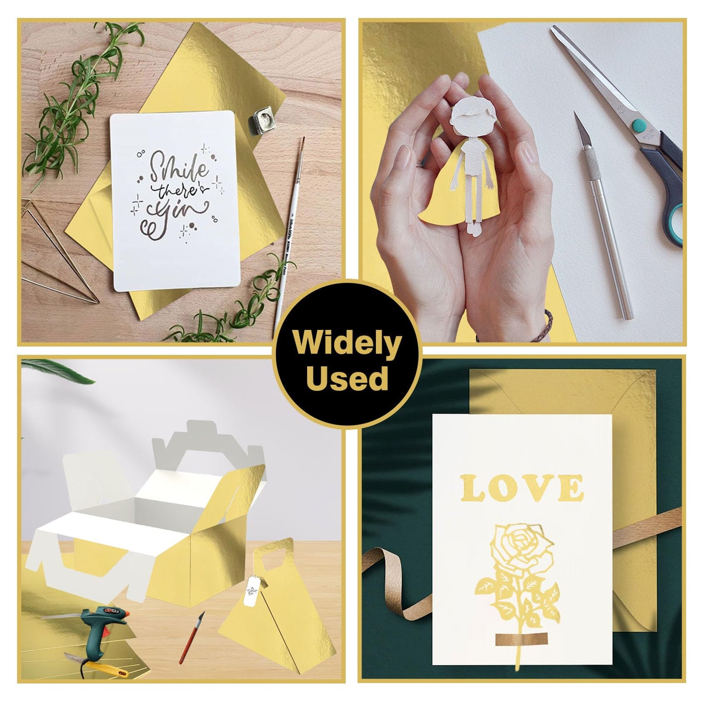 Erilano Gold Cardstock Paper 50 Sheets, 8.5x11 Inch Premium 92lb/250GSM Glossy Metallic Foil Paper, Mirror Finish for Wedding Invitations, Card Making, Certificates, Scrapbooking