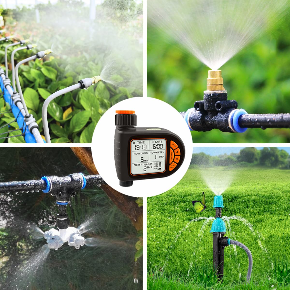 Drip Irrigation Kits,Quick Connector Automatic Irrigation System,with Replaceable Bending Dropper,atomizing Copper Nozzle for Watering System for Garden Plant Lawn Patio. (Timer)