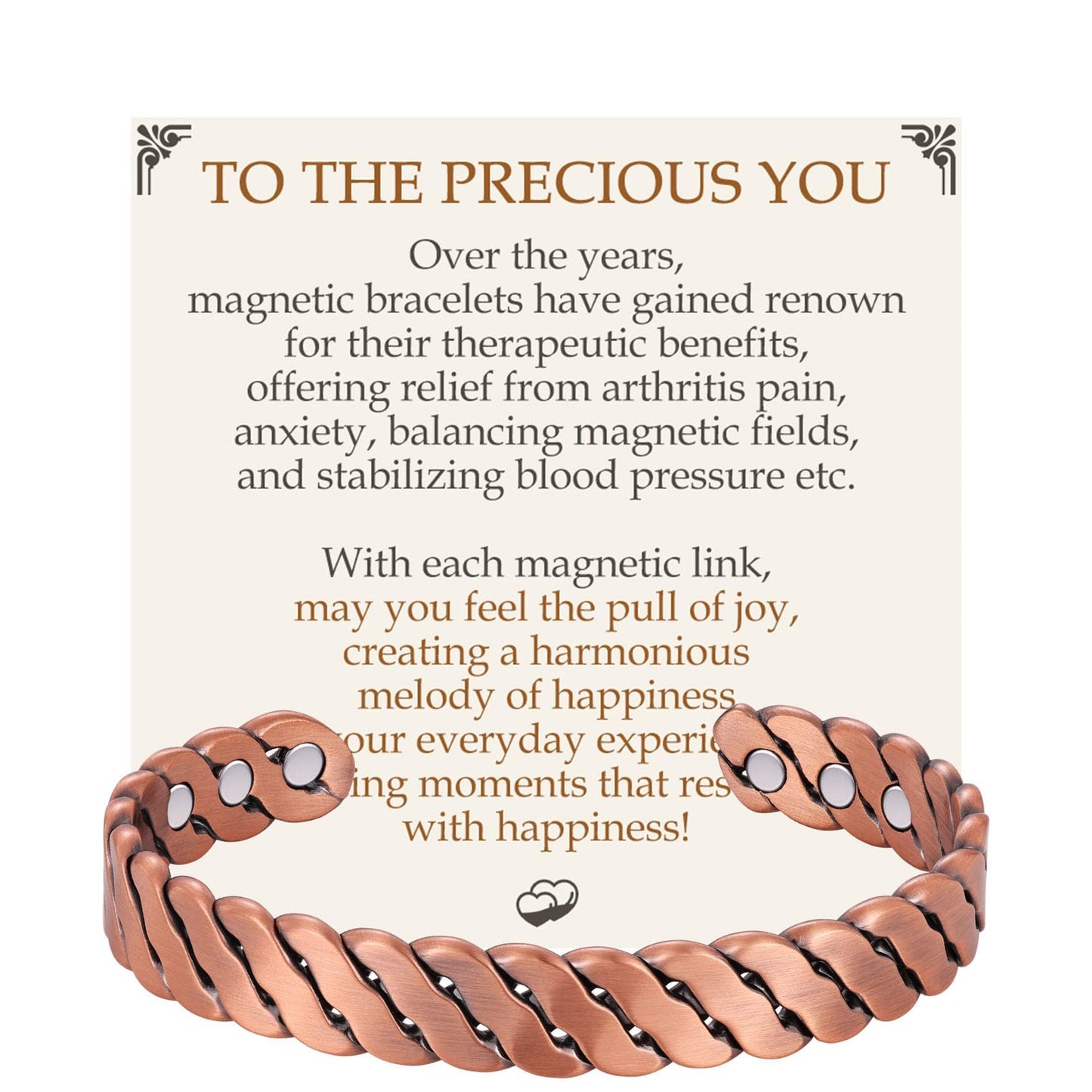 Feraco Pure Copper Bracelet for Men Women, Enhanced Strength Magnetic Bracelet with 3800 Gauss Neodymium Magnets, Solid Copper Cuff Bangle, Adjustable Jewelry Gift (TwistFlow)