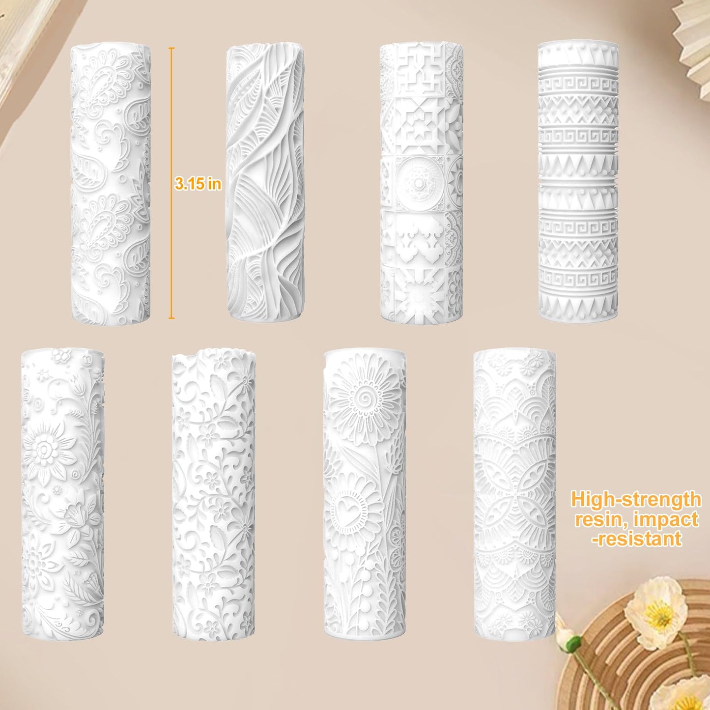 8 Pcs Polymer Clay Texture Roller, Texture Roller for Clay, Pottery Texture Rollers for Jewelry Making, Like Texture Sheets, Work with Polymer Clay Cutters (YANSH PROGLOBAL) (Complex Texture)