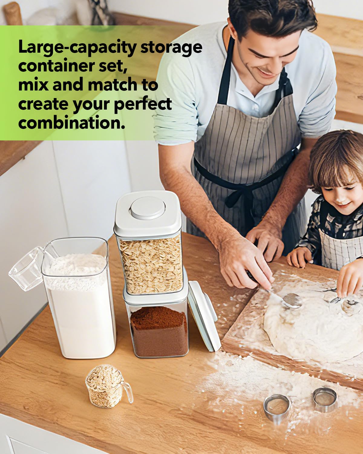 EQI Airtight Food Storage Container with One-Touch Lid, 2.8 QT / 2.65 L Stackable BPA-Free PET for Coffee, Sugar, Spices & Pantry Organization.