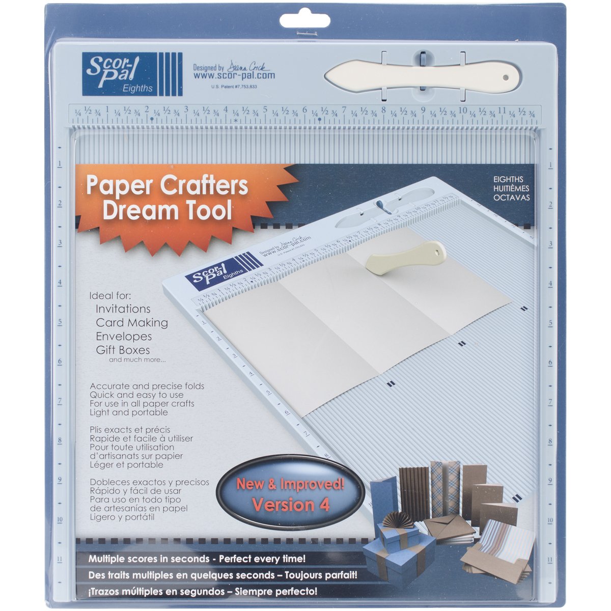 Scor-Pal Scoring Board, 12" x 12", 1/8" Space Grooves, Measuring and Scoring Tool for Card Making, Envelopes, Boxes, and Paper Crafts