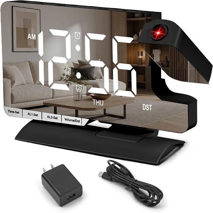 Projection Clock,Alarm Clocks for Bedrooms,7.3" Bedside Clock