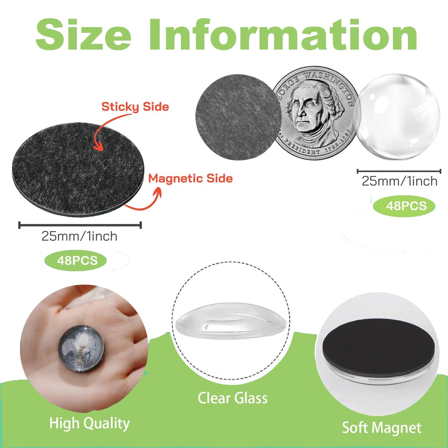 97pcs DIY Fridge Magnets Craft Set Include 1-Inch Paper Punch,Craft Magnets Glass Ceramic Ferrite Magnet with Adhesive Backing and Clear Glass Cabochons for Refrigerator (48 Sets,1 Inch, Round) (97)