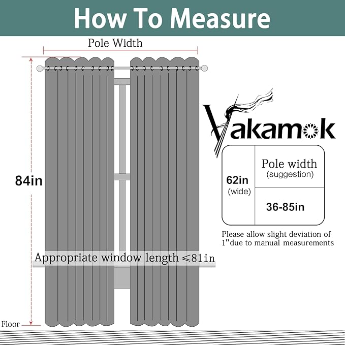 Yakamok Blackout Curtains Room Darkening Thermal Insulated Window Panels,Solid Grommet Top Drapes for Bedroom/Living Room(62Wx84L, Stone Blue, 2 Panels)