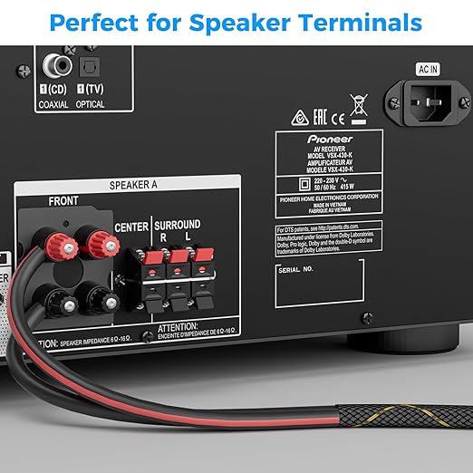 14/2 Speaker Wire 35 Feet, 14AWG Gauge Speaker Cable, Direct Burial, Durable Nylon Braided, in Wall, 2 Conductors, OFC Oxygen-Free Copper, for Car Audio Stereos, Home Theater, Surround Sound, Radio