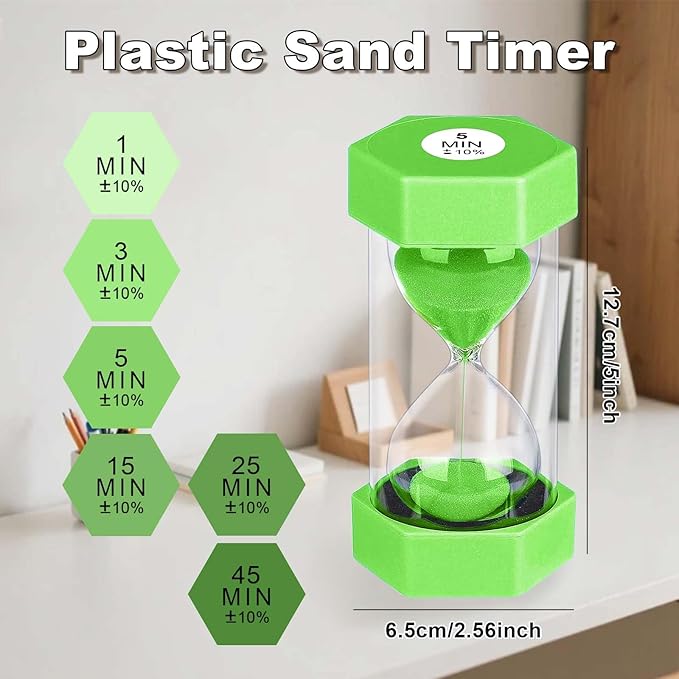 Hourglass 45 Minute Sand Timer, Green Plastic Sand Clock 45 Min, Colorful Hour Glass Sandglass for Classroom Gmaes Home Office Decor (Green)