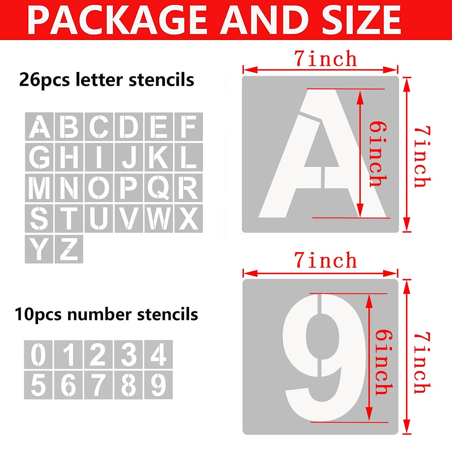 YEAJON 36 Pcs Letter Stencils and Numbers, Alphabet Craft Stencils, Reusable Plastic Stencils for Painting on Wood, Wall, Fabric, Rock, Chalkboard, Signage, DIY School Art Projects (7 Inch)