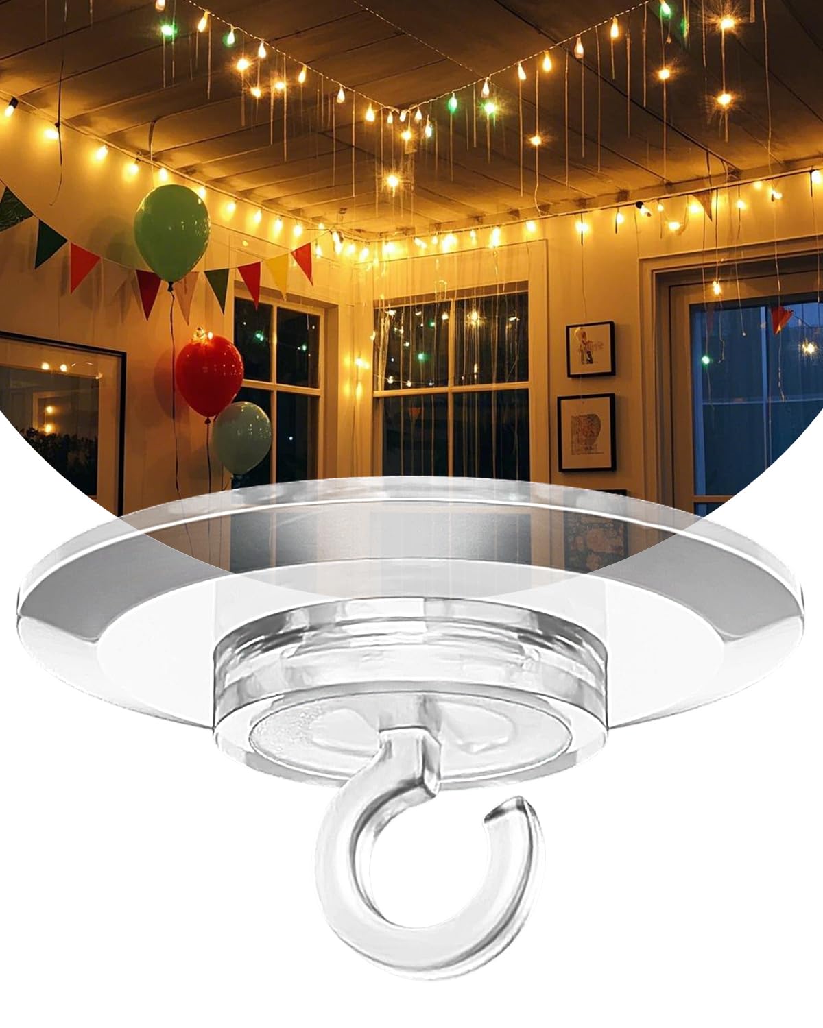 (ApeBest) 25 Pack Adhesive Ceiling Hooks for Hanging：Clear Adhesive Strips Sticky Hook for Ceiling Decorative No Drill Hooks for Bedroom Classroom Kitchen Party Halloween Christmas Decorations