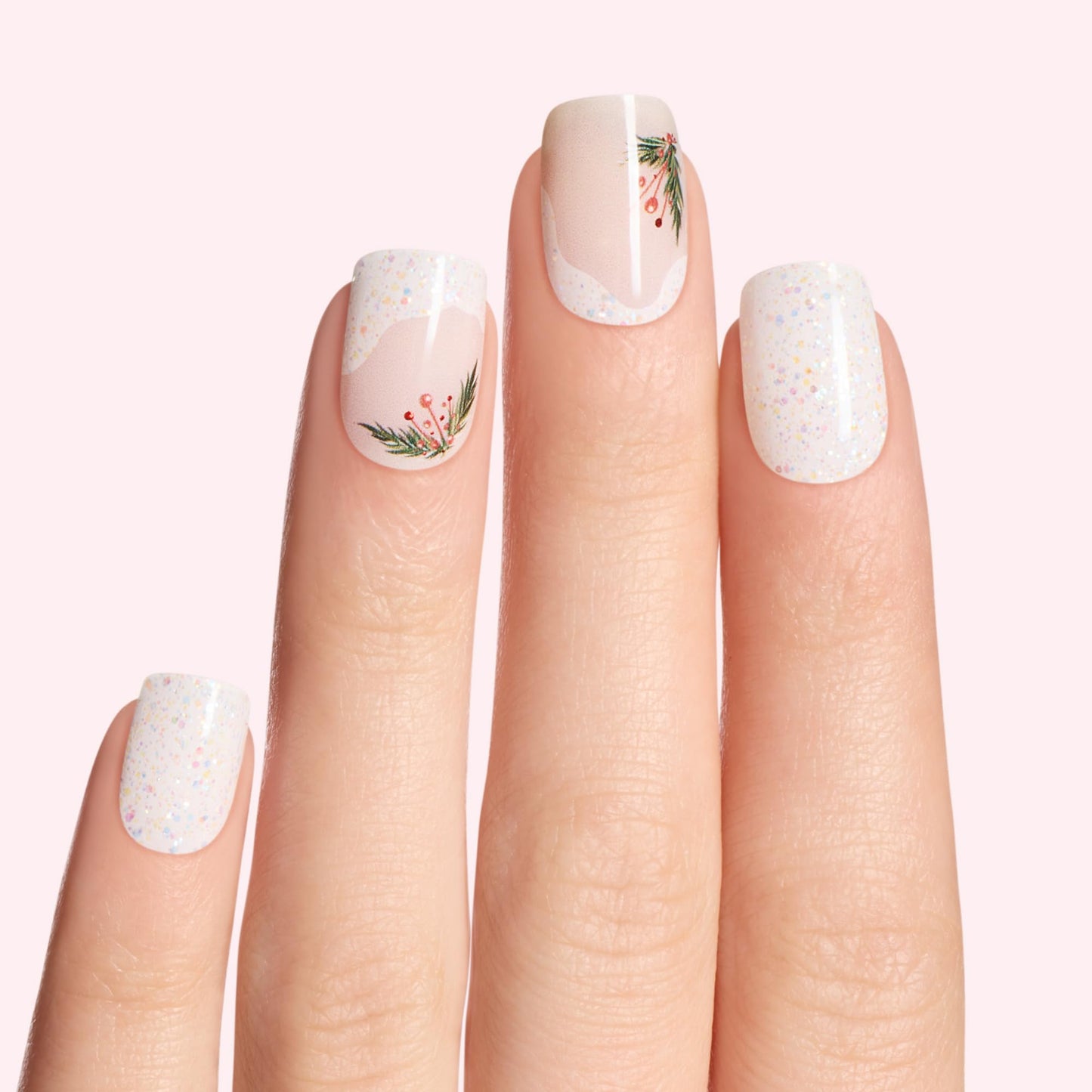 Dashing Diva Glaze Nail Strip Set - Garland Frost - Long Lasting, Chip Resistant, Semi-Cured Gel Nail Strips - Gel Set - 4-Piece Manicure Kit with 32 Strips