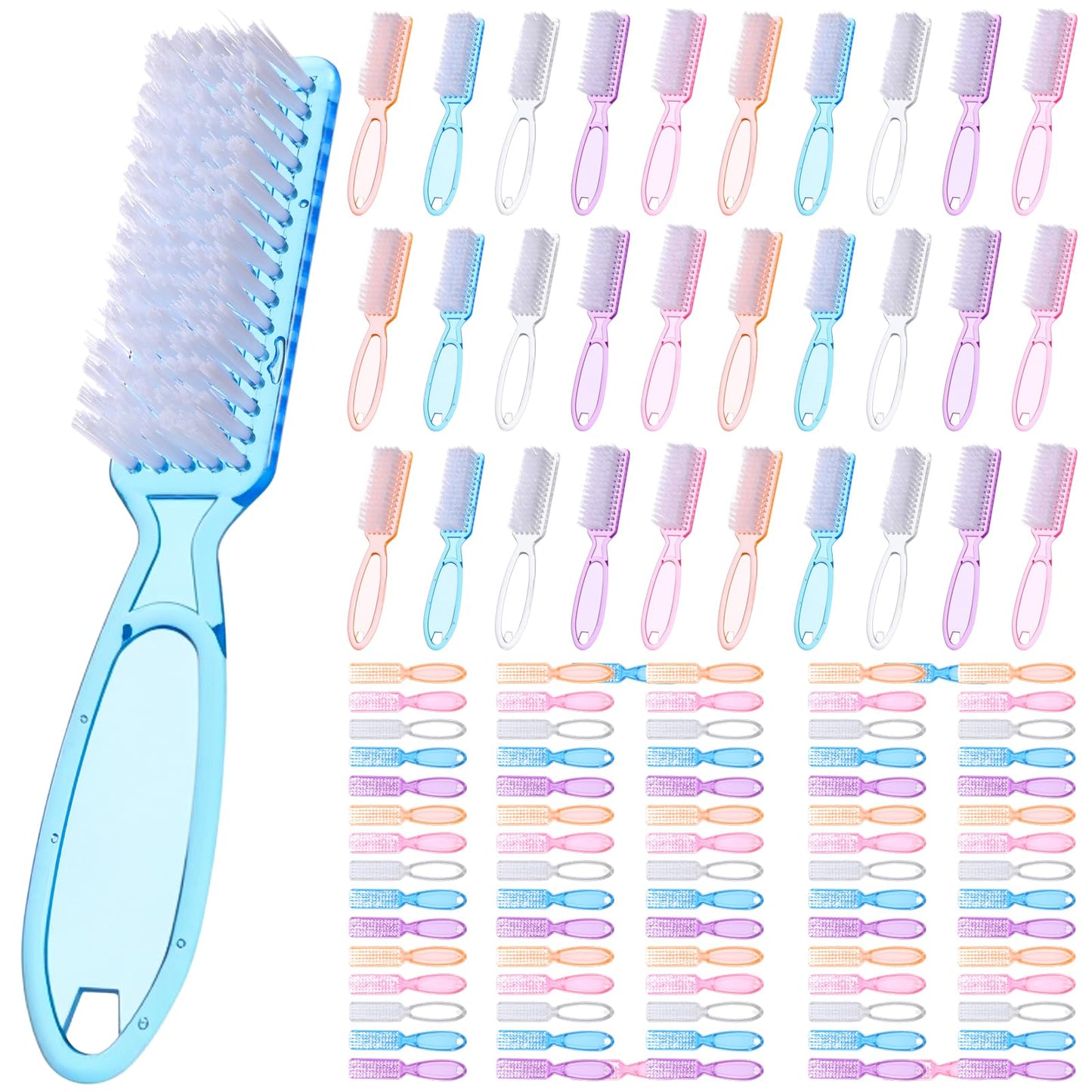 100 Pcs Handle Grip Nail Brush Bulk Nail Brushes for Cleaning Fingernails Soft Bristles Cleaning Brushes, Soft Stiff Bristles Pedicure Manicure Tools for Toe, 5 Colors