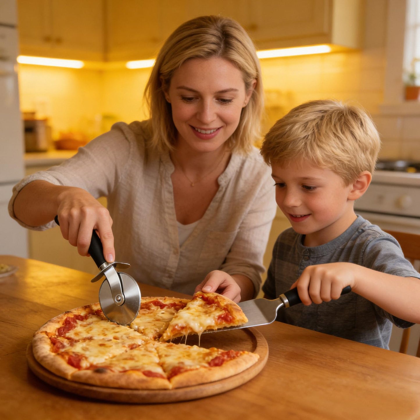 Usuit Premium Pizza Cutter Wheel and Server Set – Sharp Stainless Steel Slicer & Pie Server – Professional Dough Roller and Pastry Cutting Tools for Family Gatherings and Kitchen Parties