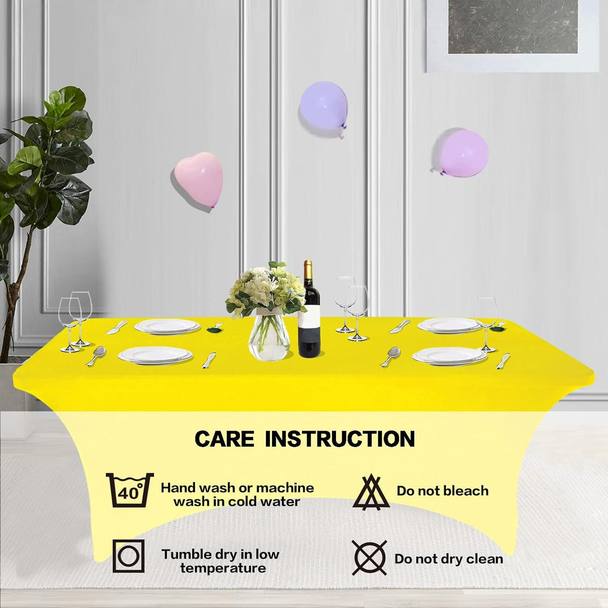 IVAPUPU 2 Pack 6FT Table Cloth for Rectangular Fitted Events Stretch Yellow Table Covers Washable Spandex Tablecloth Protector for Party, Wedding, Cocktail, Banquet, Festival
