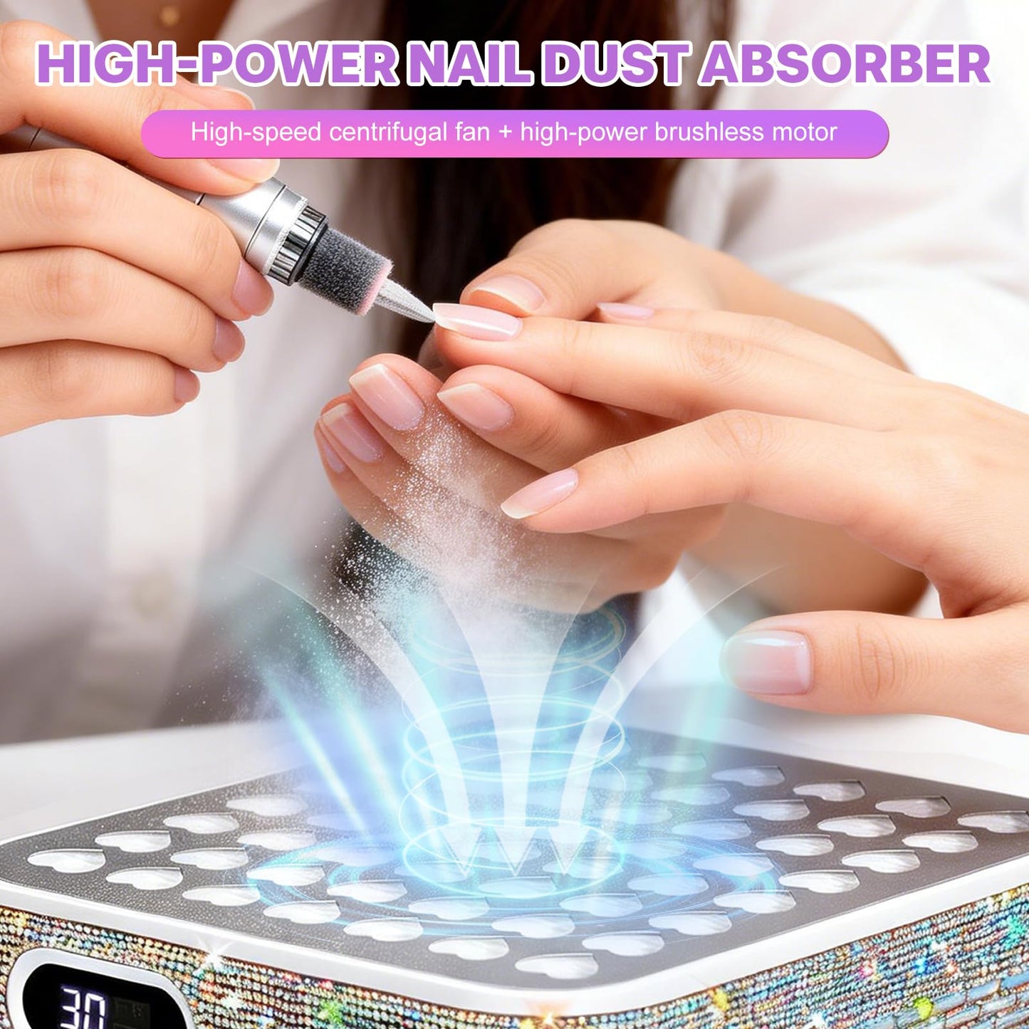 Nail Dust Collector - Nail Fan Dust Collector Compact Salon Tool for Acrylic Nails Polishing, Nail Salon Home (White)