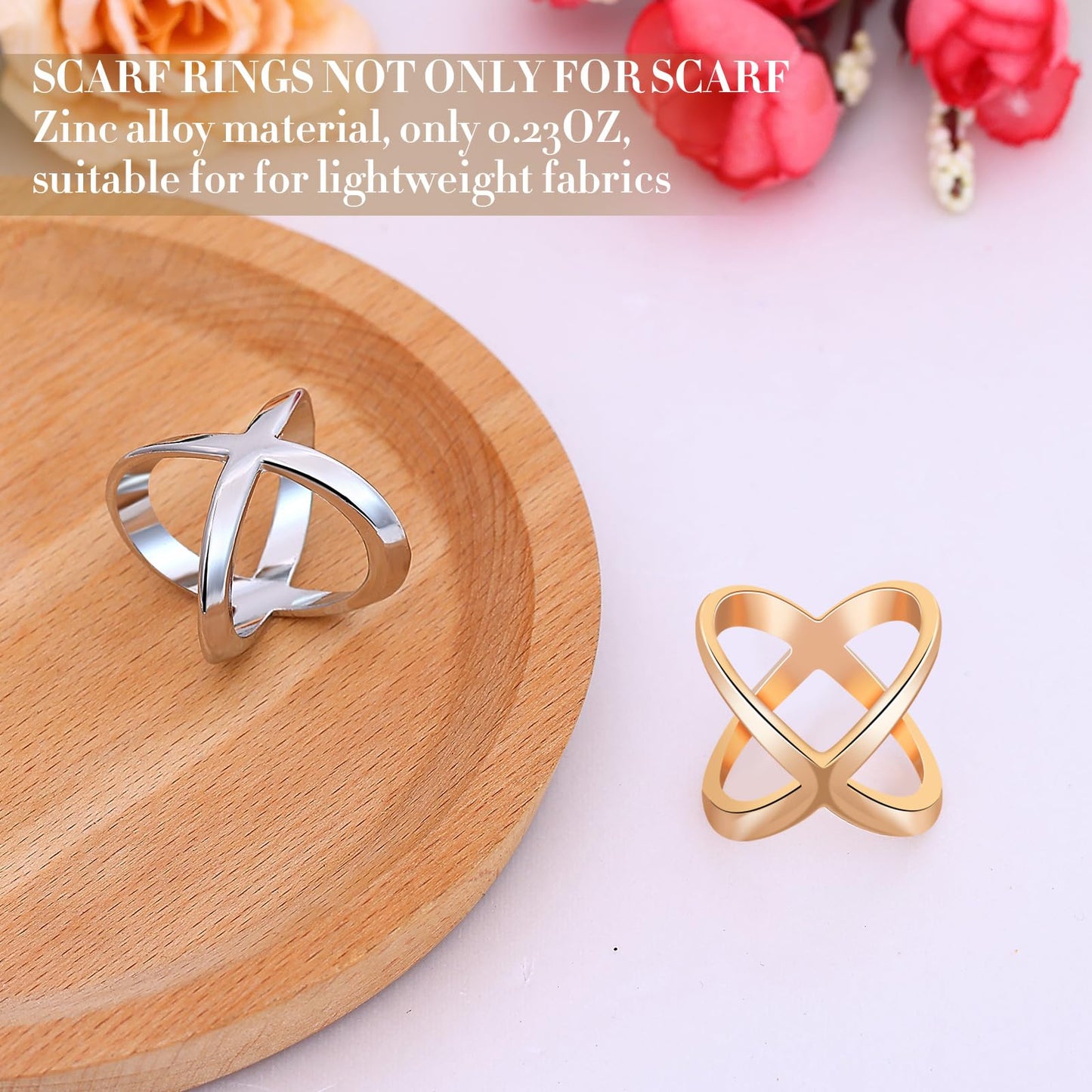 SYWDUDUCLT Medium Size Scarf Ring Scarf Clip for Women's Shawl Silk Neckerchief Tshirt Coat Belt Buckle Gold/Sivler 2Pcs