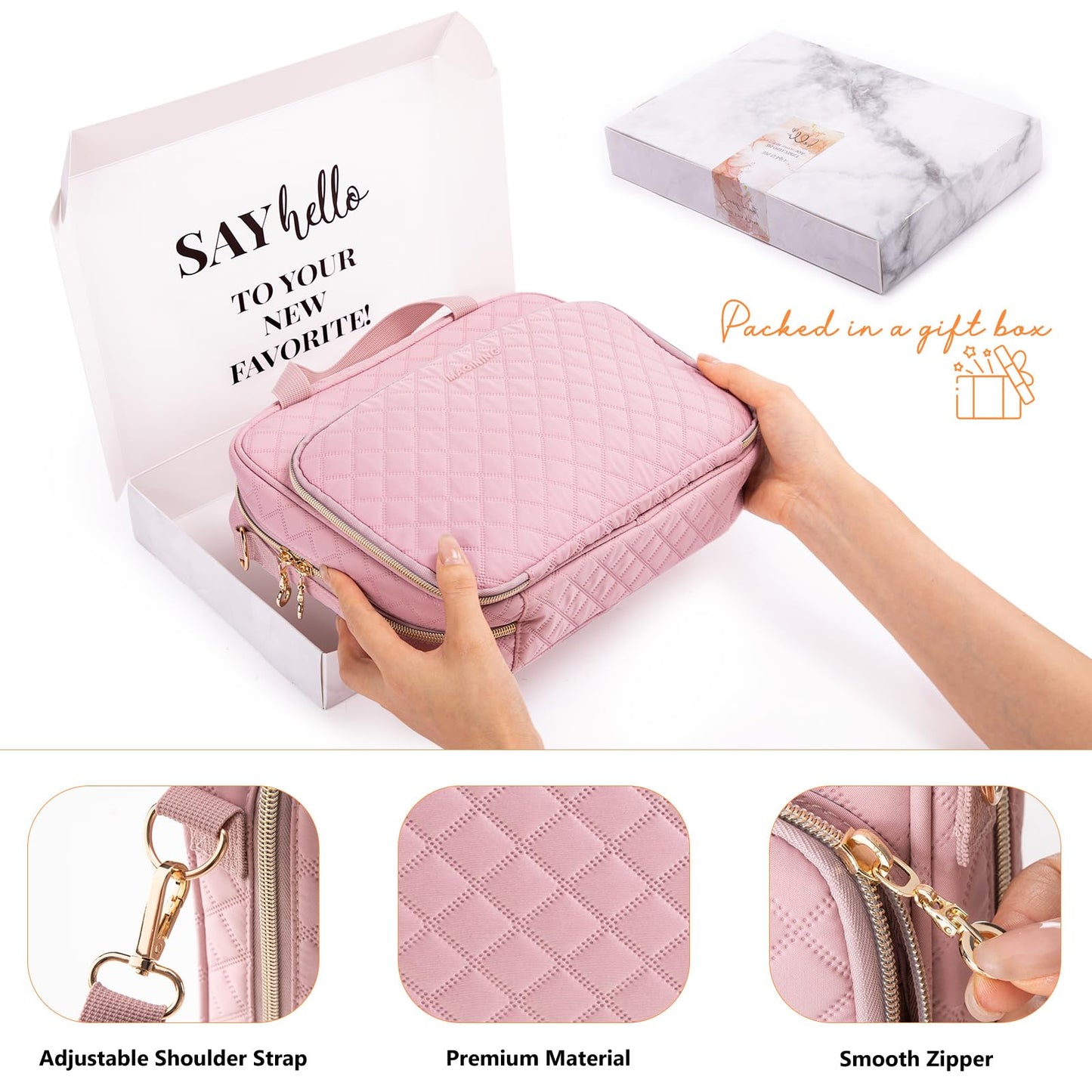 IMAGINING Large Bible Case with Bible Cover for Women - Bible Carrying Case with Shoulder Strap - Bible Bag Packed in Gift Box - Bible Carrier with Pockets for Bible Study Suppliers - Bible Gift Girls