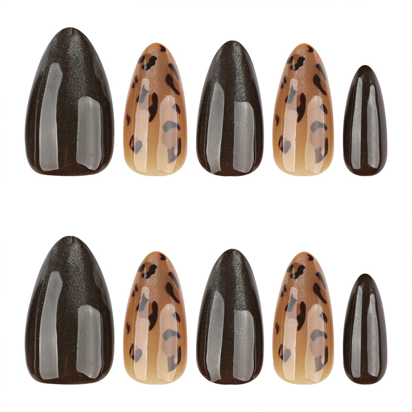 Mivota Brown Leopard Press On Nails Almond Long, 24PCS Glossy Brown Fake Nails, Leopard Print Stick On Nails for Women, Reusable Soft Gel Press on Nails, Acrylic Look Artificial Nails for Daily Wear