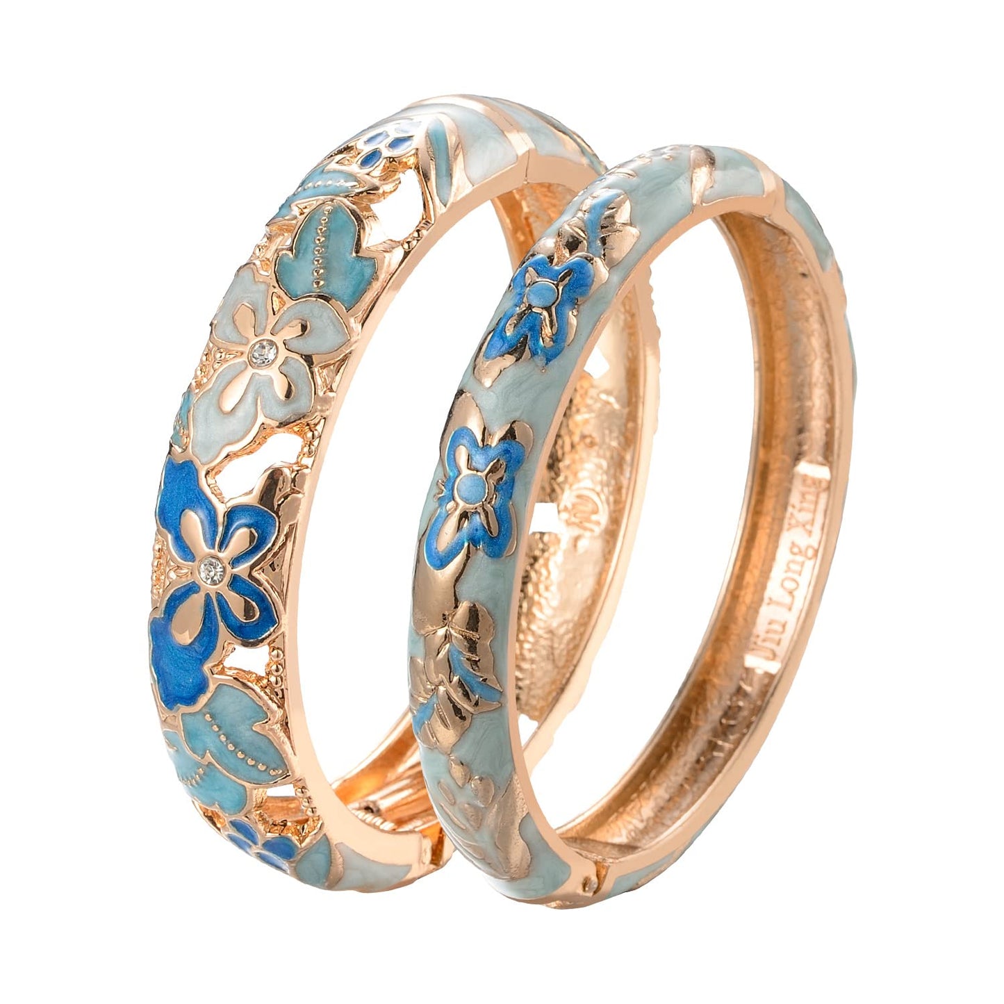 UJOY Fashion Cloisonne Bracelets Plated Butterfly Filigree Enameled Womens Gifts Bangles Spring Hinged 88A09-55A102 Blue