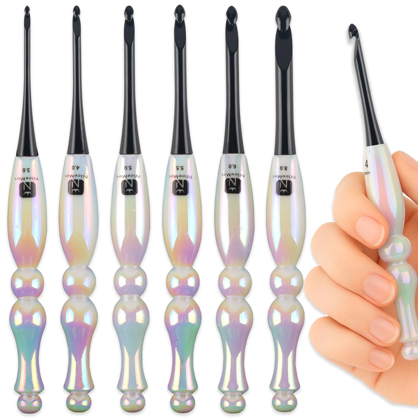 Svartur Crochet Hooks Set, 6 Sizes Ergonomic Crochet Hook Kit, Resin Handles, Smooth Yarn Crochet Needles for Beginners and Advanced Crocheters, Knitting & Crochet Supplies, White