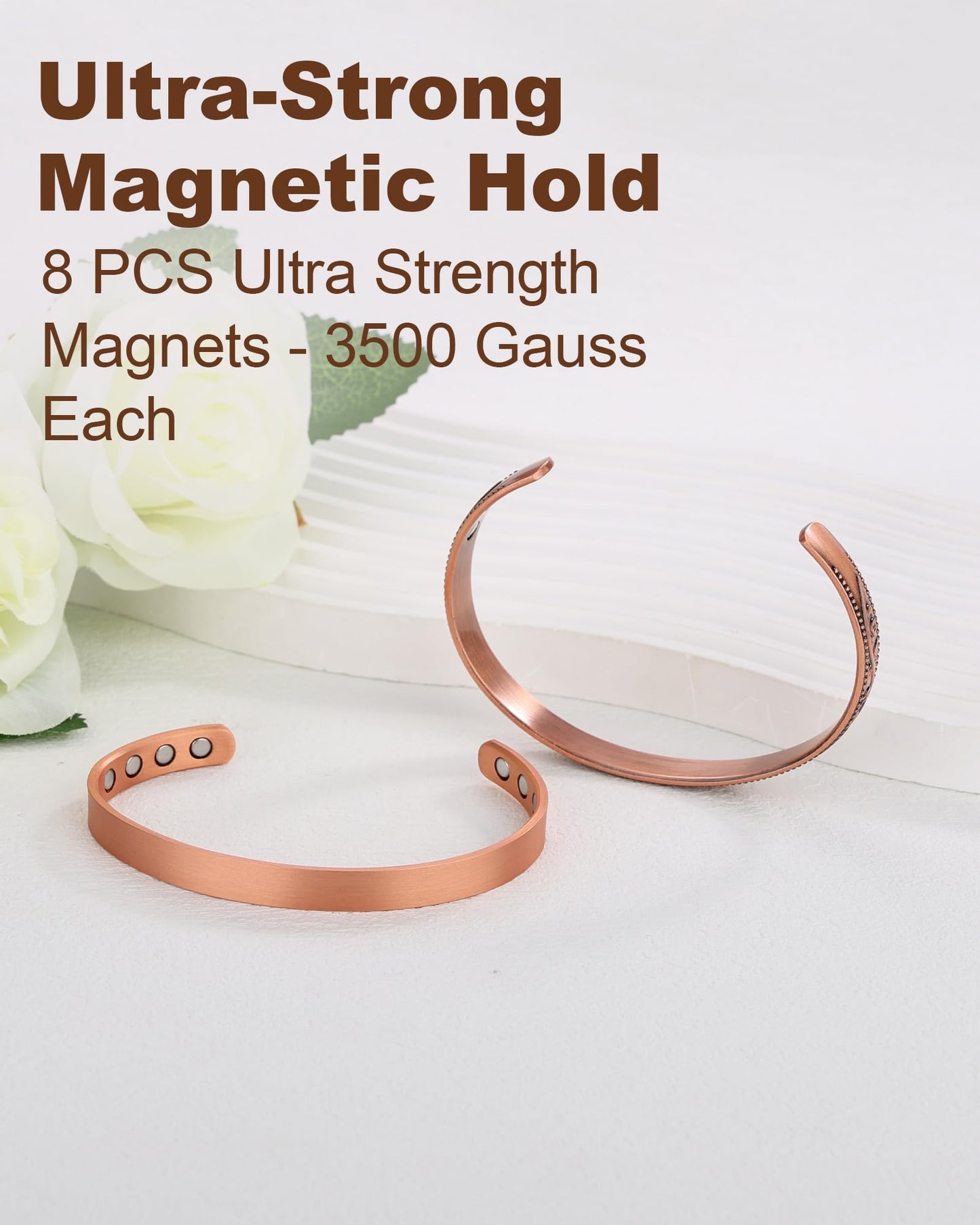 Fashtour Copper Magnetic Bracelets for Men Women,99.99% Pure Copper With 6 & 8 Ultra-Strong Magnets 3800 Gauss, Adjustable Design(2PCS) (Classic and Vintage)