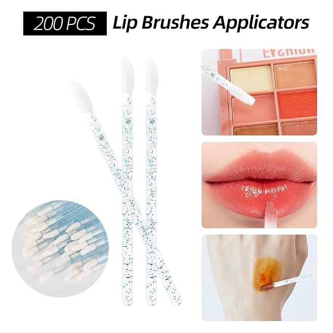 600 PCS Eyelash Extension Supplies Kit, 200 Spoolies Mascara Wands Disposable 200 Lip Brushes 200 Micro Swabs Blue Eyelash Brushes Makeup Applicator Tool