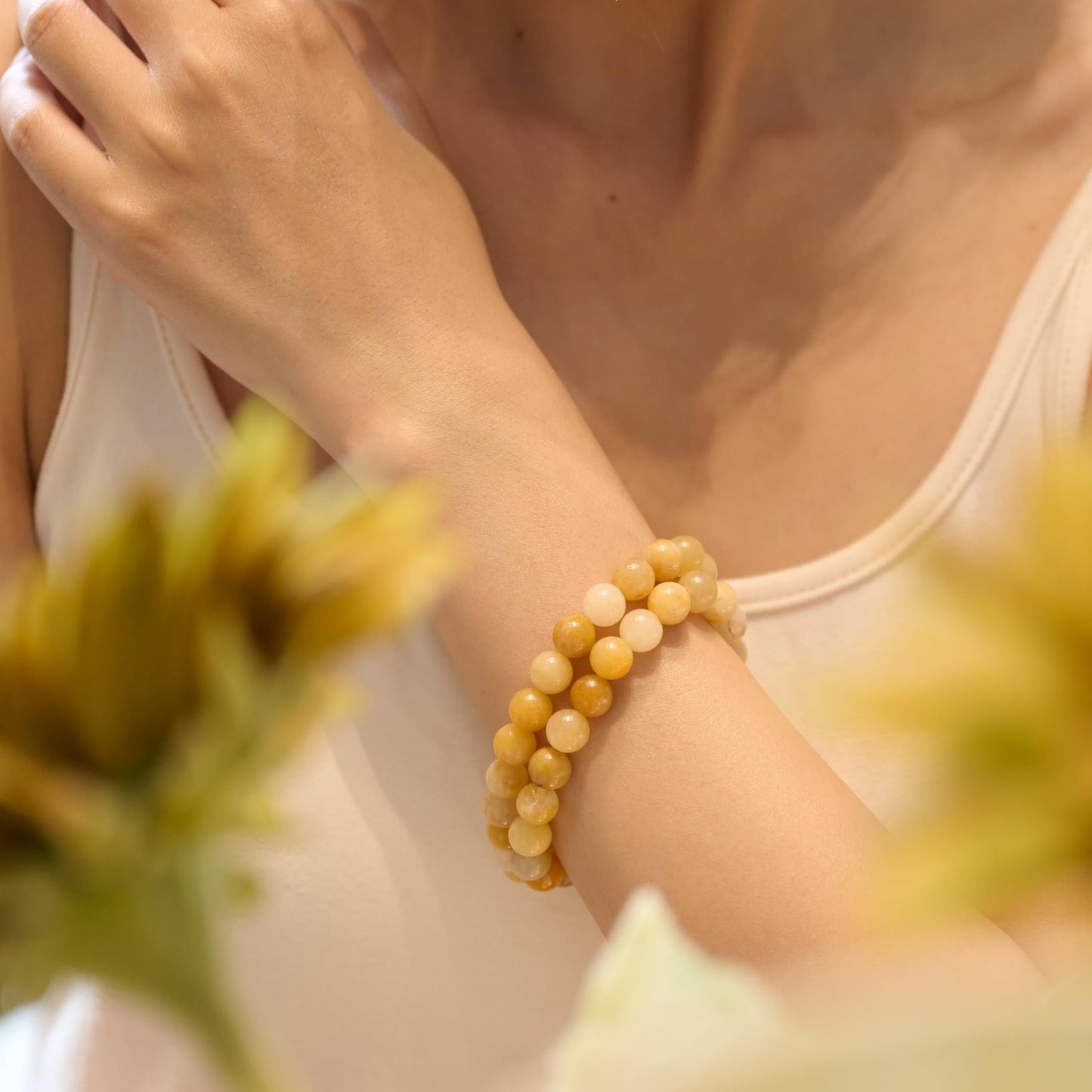 Bivei Natural Gemstone Semi Precious Healing Crystals Handmade Stretchy Round Beads Bracelet, Enhance Positive Energy,Stocking Stuffers for Women(Yellow Jade (Confidence & Optimism)(Large))