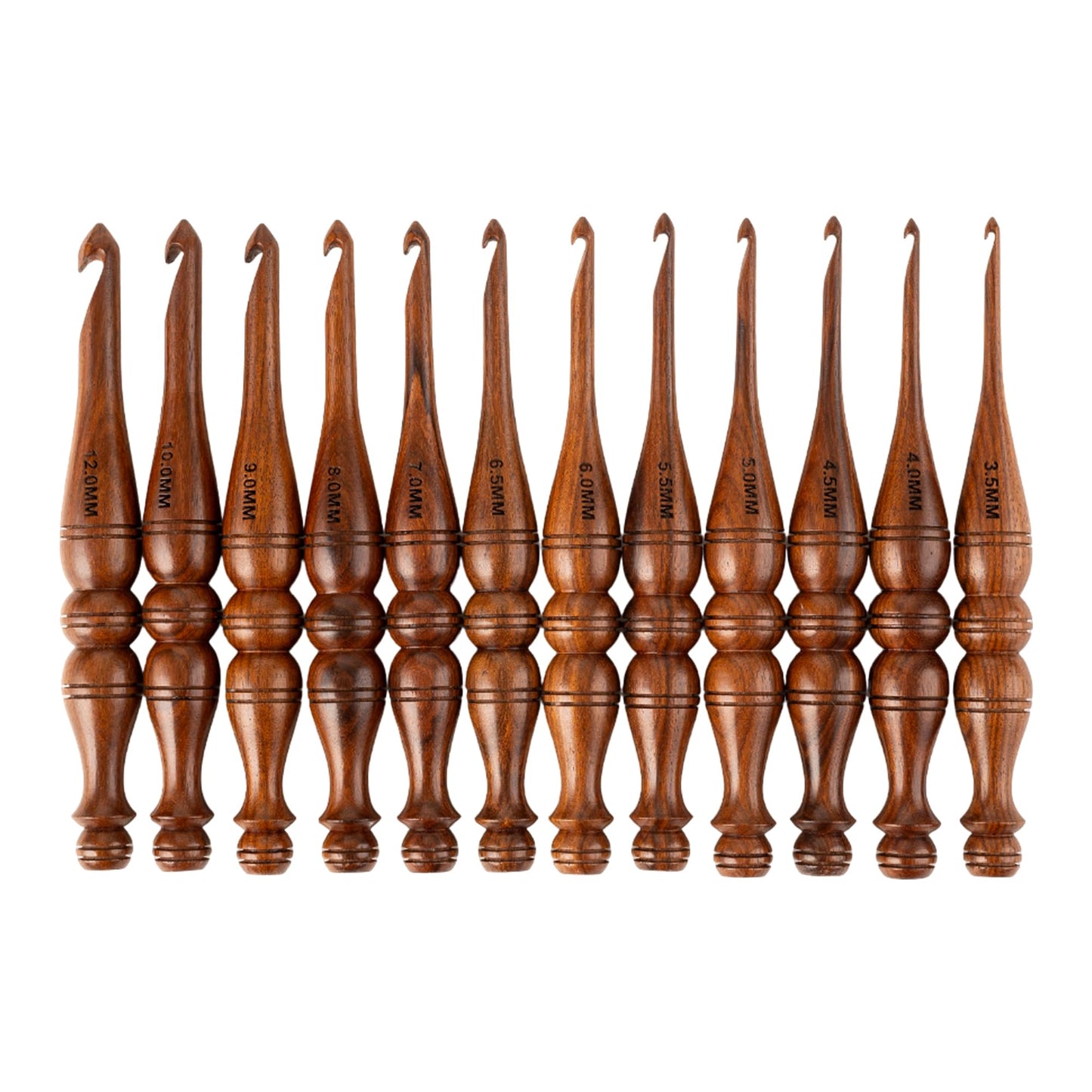Bhartiya Handicrafts Wooden Crochet Hooks Set, 12pcs Ergonomic Knitting Needles - Rosewood, 3.5mm(E) to 12mm(P) - Includes Holder