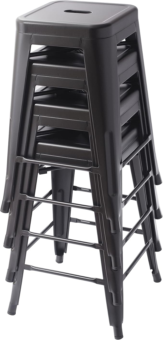 Amazon Basics Metal Bar Stools - 24-Inch, Set of 4, Black