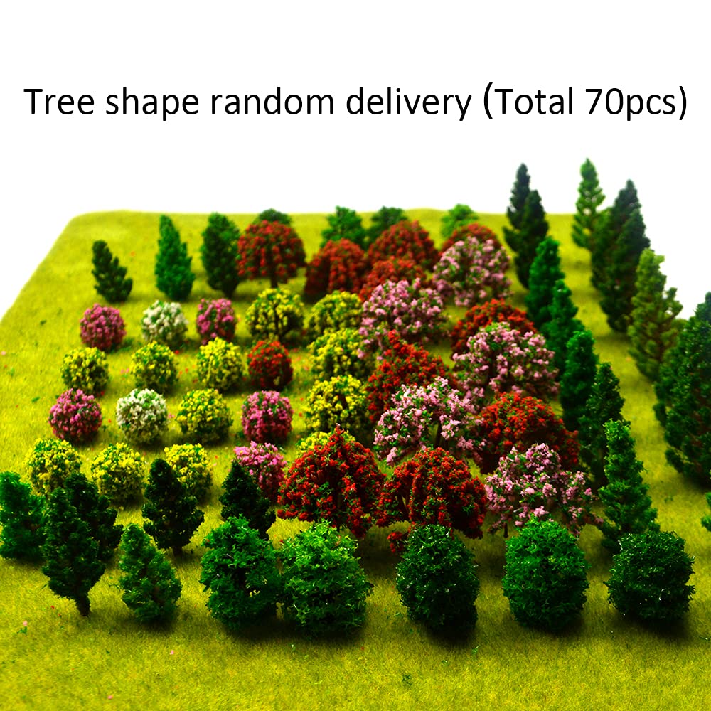 70pcs Mini Mixed Miniature Fake Trees Model Train Scenery Artificial Wargame Trees Model Railroad Scenery Diorama Supplies for DIY Landscape