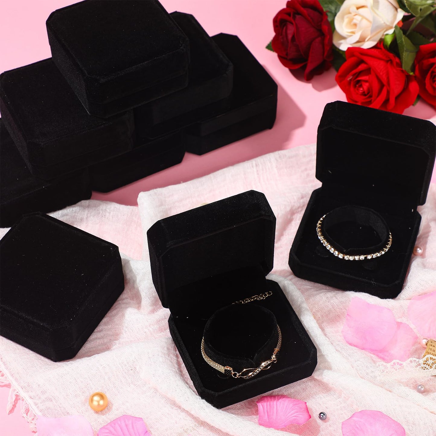 Ecation 12 Pcs Velvet Bracelet Box Classic Black Bracelet Gift Box Case for Jewelry Gift Storage Bangle Organizer Holder for Wedding Engagement Proposal Birthday Anniversary Jewelry Display