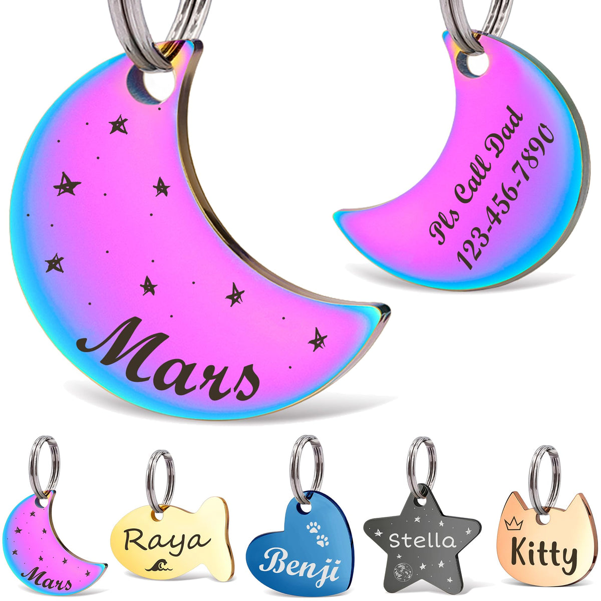 Anavia Small Size Dog Cat ID Tags, Small/XS Personalized Color Plated Stainless Steel Puppy Kitten Name Tags, Customized Engraved Nameplate Pet Collar Tag (Blue, Star)