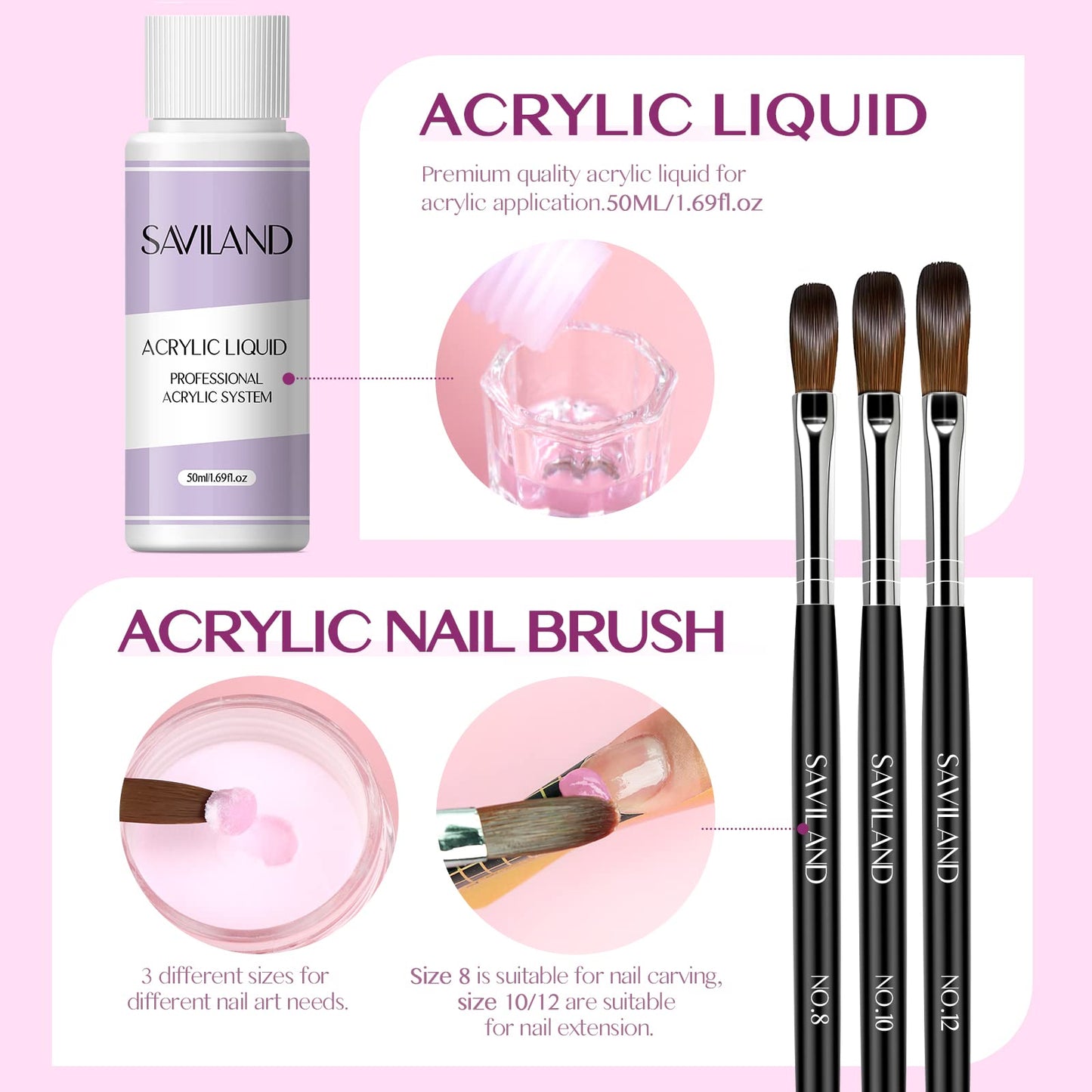 SAVILAND Acrylic Nail Kit with Drill: 3 Colors Acrylic Powder 0.5 oz Each, Nail Liquid, 20,000 RPM Nail Drill, Brushes & All Essential Tools, Nail Kit for Beginners with Everything for DIY Extension