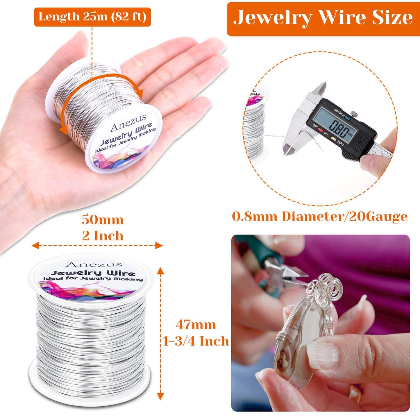 anezus 20 Gauge Jewelry Wire, 28 Yards Craft Wire Tarnish Resistant Copper Beading Wire for Jewelry Making Supplies and Crafting(Silver)