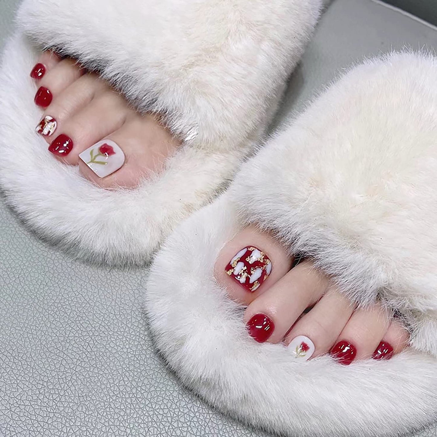 Vezocim Toe Press on Nails with Designs, Artificial Acrylic Fake for, Glue Toenails Women, Full Cover Reusable False Set, Peel & Stick Nail Polish