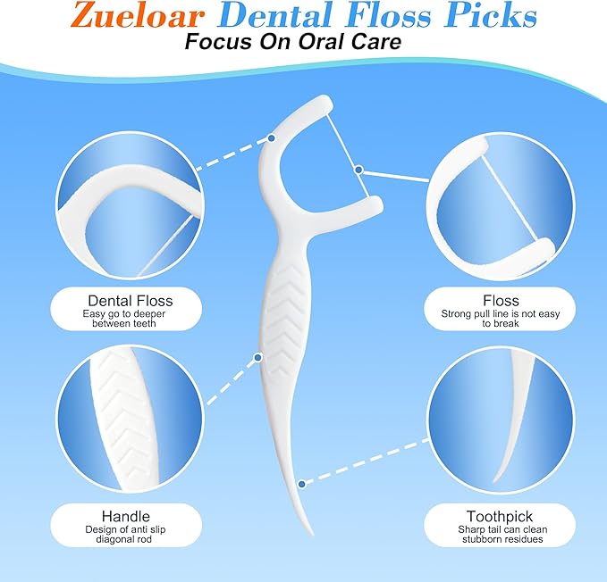 Individually Wrapped Dental Floss Picks, Zueloar Floss Singles Case,50 Count Tooth Flossers for Travel Hotel Restaurant Party Office Car, Oral Care and Clean Teeth for Adults Kids (50)