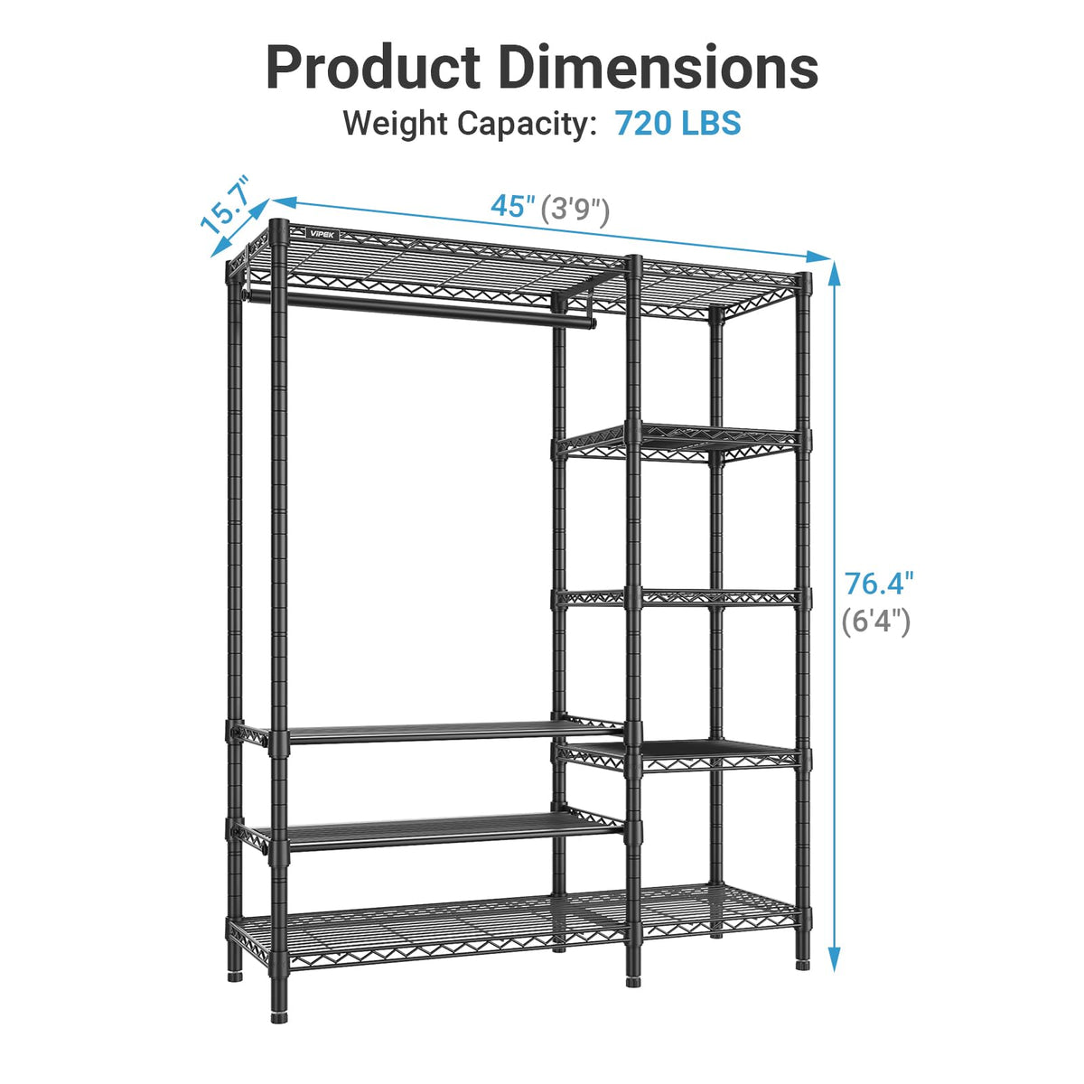 V7S Portable Closet for Hanging Clothes Heavy Duty Rack with Shelves