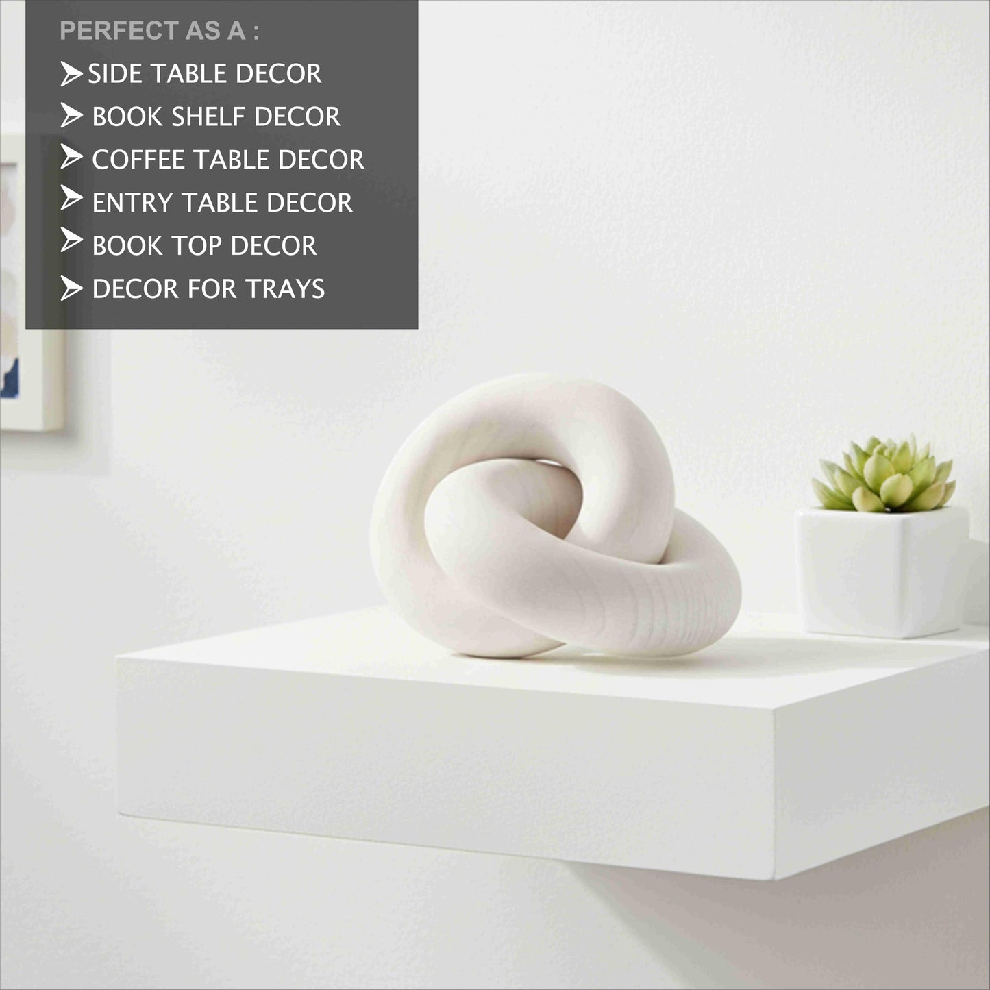 ANONYO Boho Wooden 2 Chain Links Decorative Object for Coffee Table & Shelf Matte Finish | Pine Wood Knot Sculpture | Rustic Modern Arch Décor for Living Room, Entryway, Console,Office Home (White)